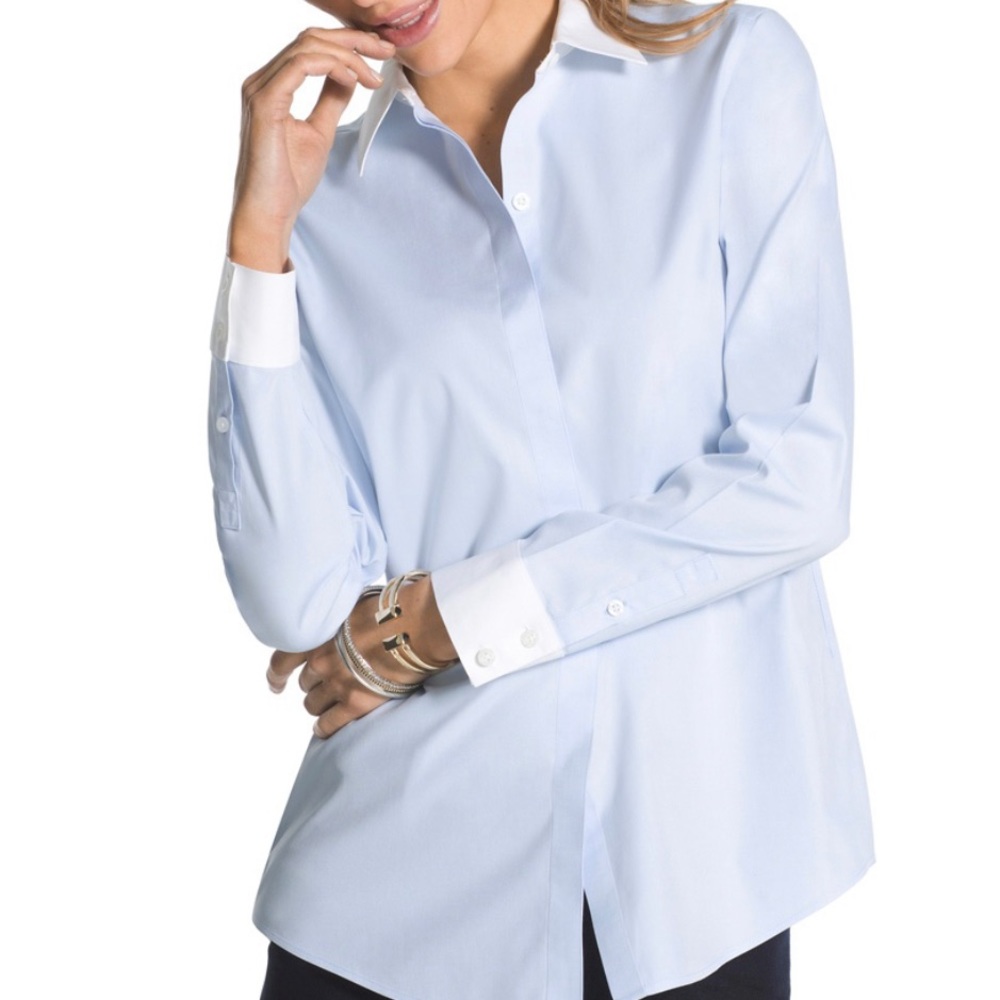 CHICO’s light blue white collar button down3.5